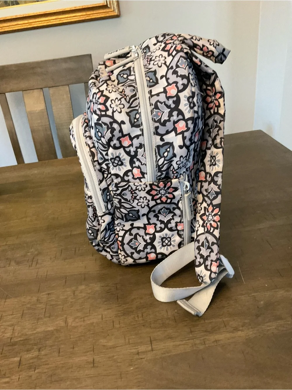 Vera Bradley Compact Backpack Lighten Up Grey Purple Mimosa Medallion Floral